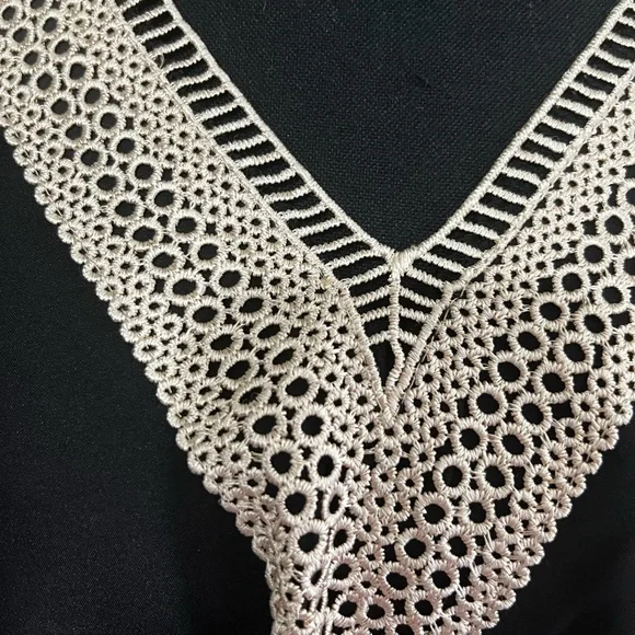 Black Tank Top with Cream Crochet/Knit Lace Accent - Picture 4 of 8
